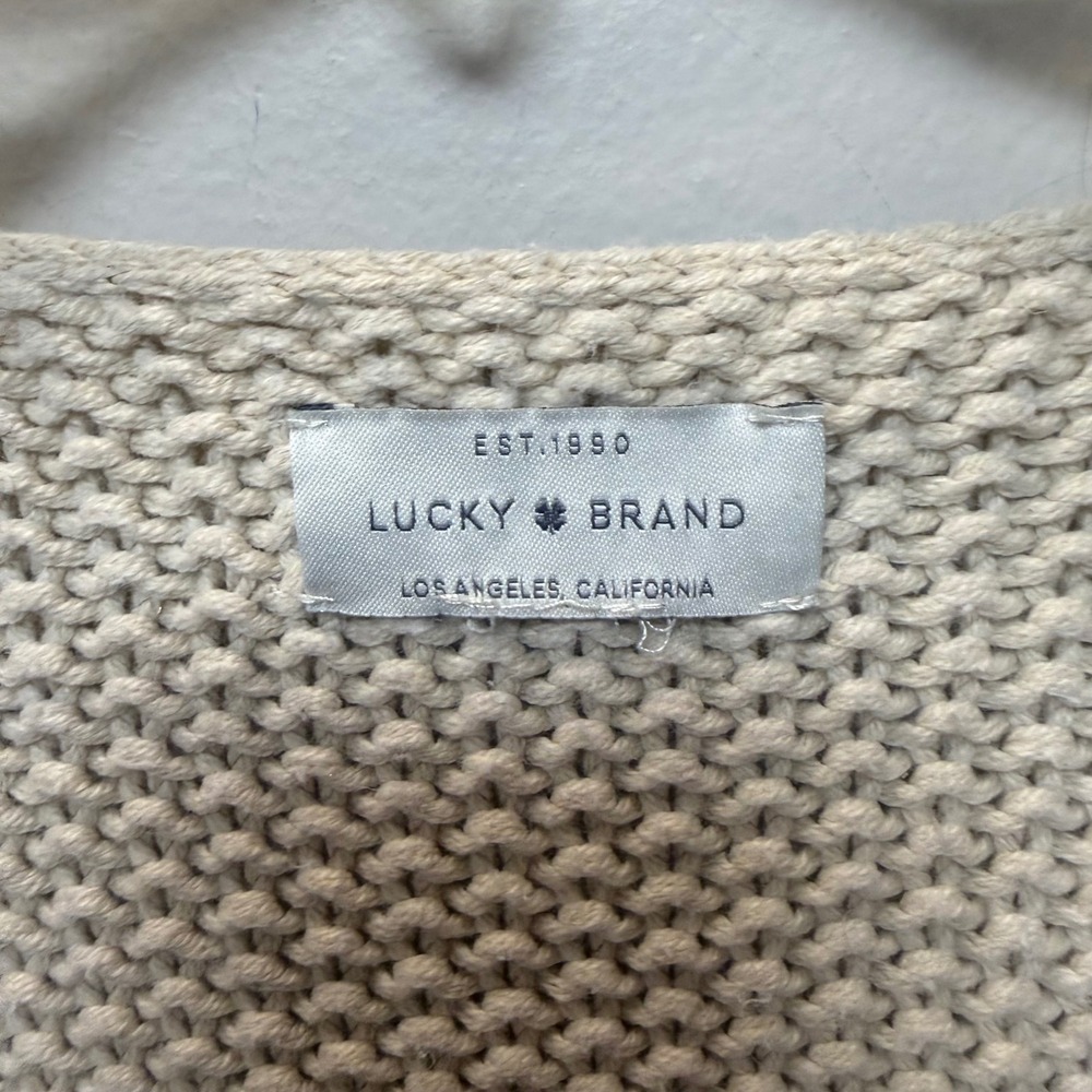 Lucky Brand V-Neck Sweater Womens XL Cream Excellent Chunky Knit Pullover - Picture 2 of 6